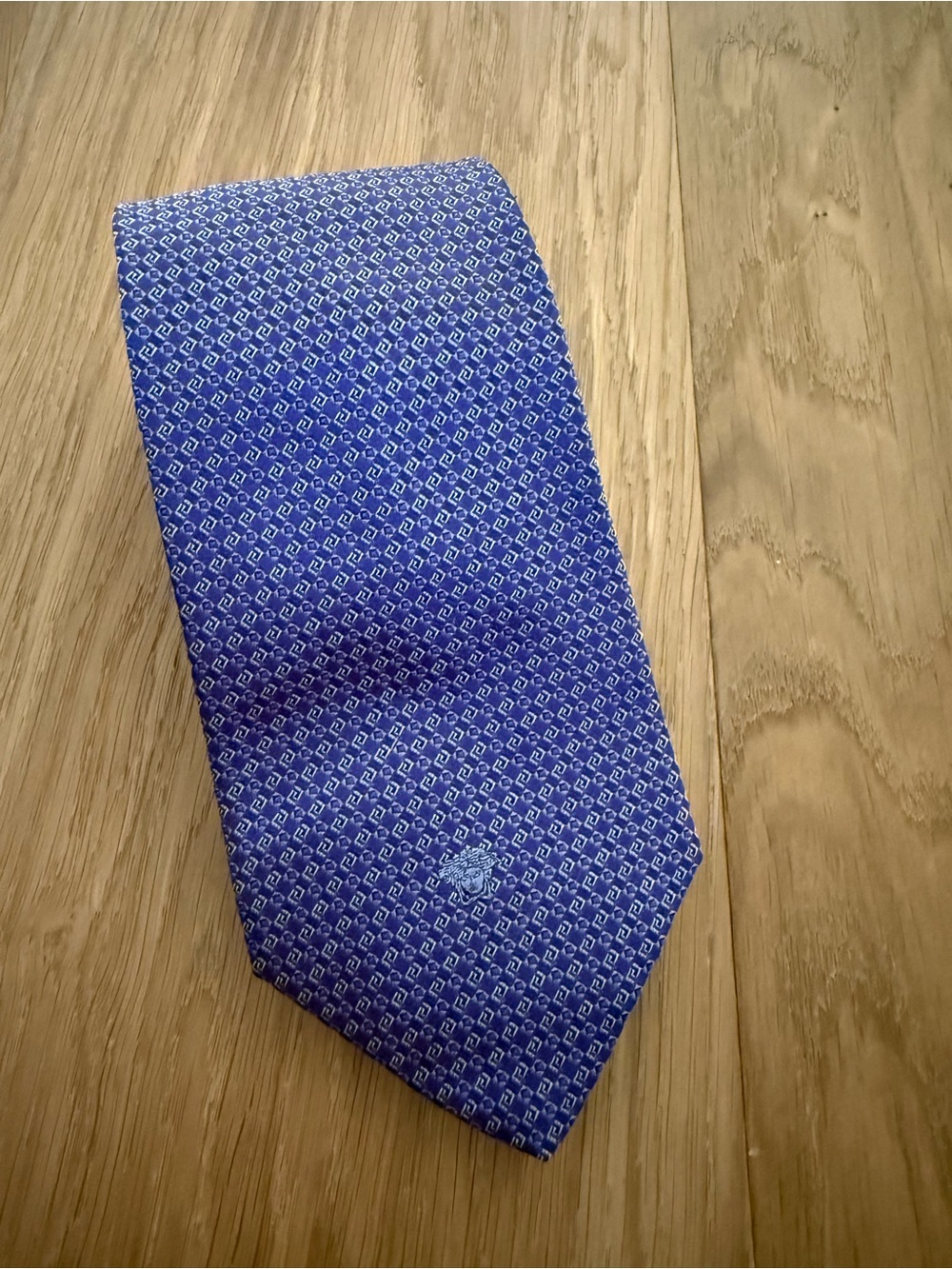 Versace Classic Blue Medusa Logo Silk Neck Tie